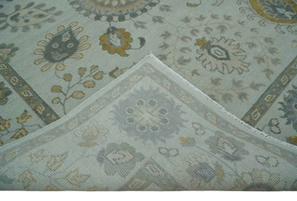 Silver, Olive and Gray Floral Herati Medallion Hand knotted Custom Made wool Area Rug.