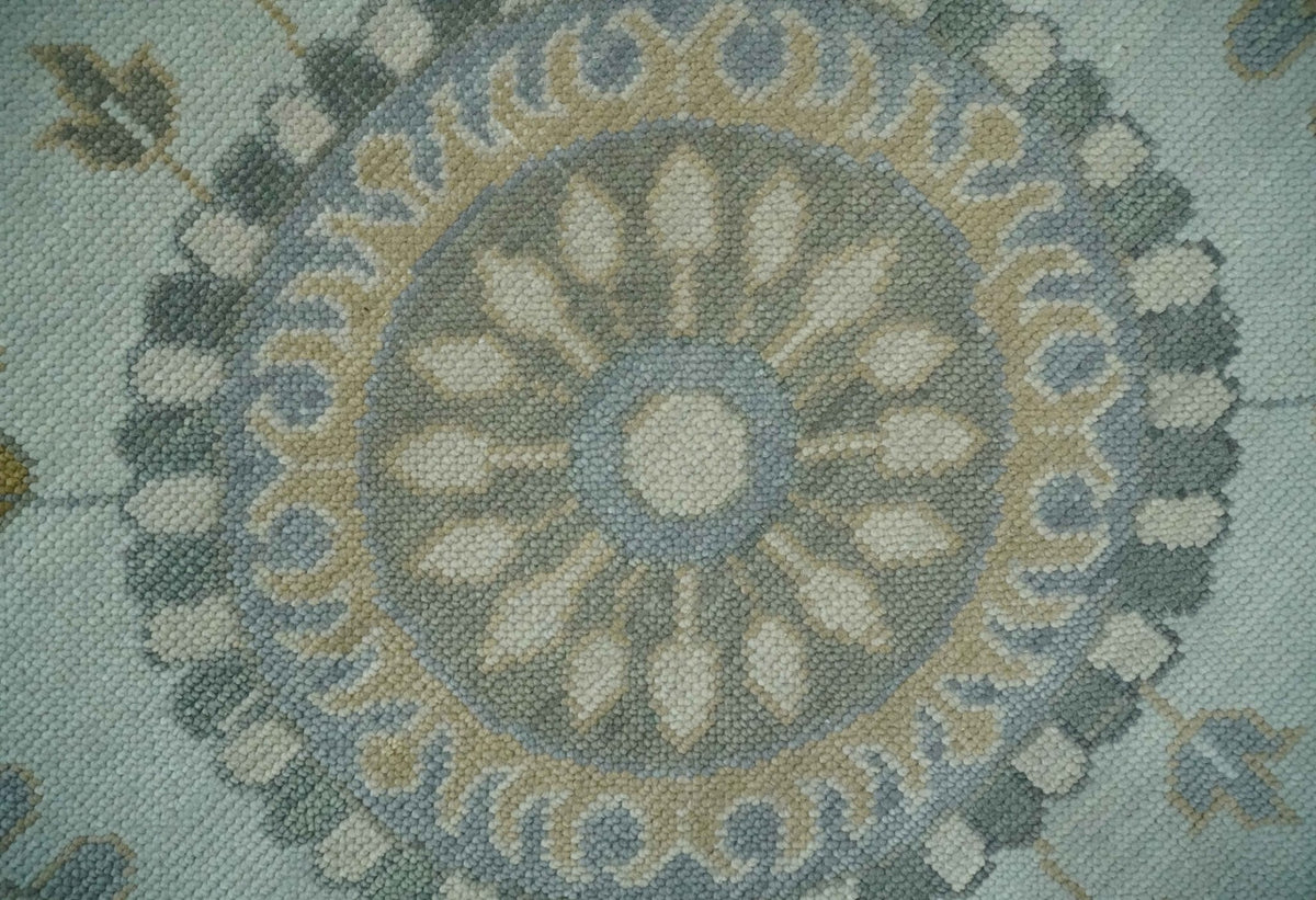 Silver, Olive and Gray Floral Herati Medallion Hand knotted Custom Made wool Area Rug.