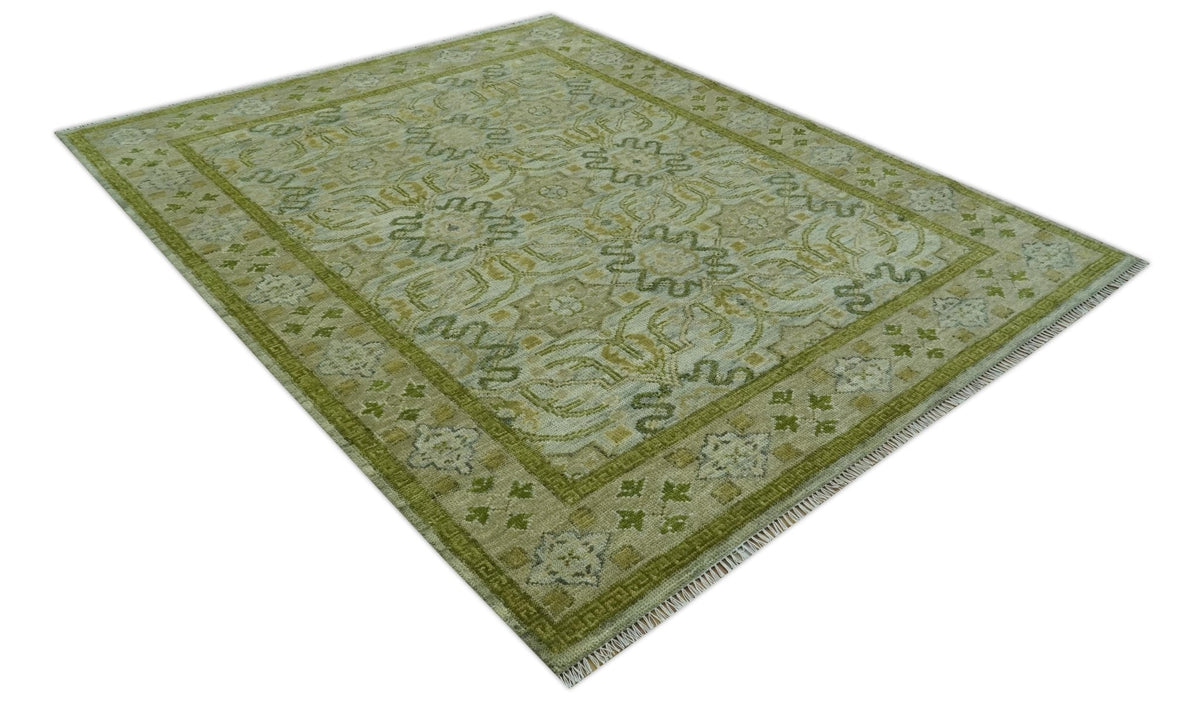 Silver, Olive and Green Traditional Floral Design Custom Made wool area rug.