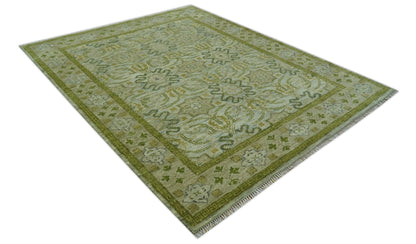 Silver, Olive and Green Traditional Floral Design Custom Made wool area rug.