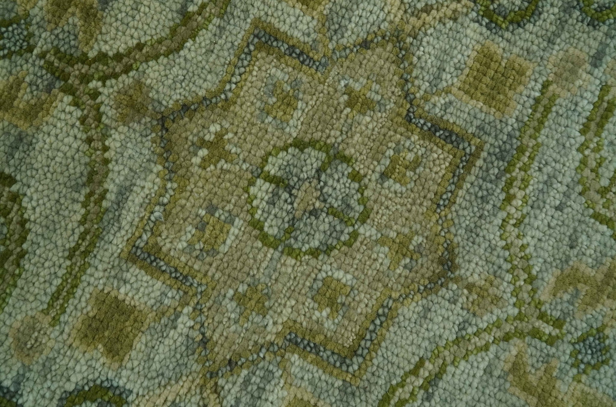 Silver, Olive and Green Traditional Floral Design Custom Made wool area rug.