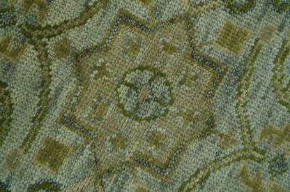 Silver, Olive and Green Traditional Floral Design Custom Made wool area rug.