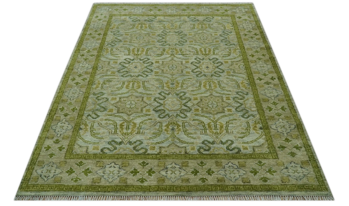 Silver, Olive and Green Traditional Floral Design Custom Made wool area rug.