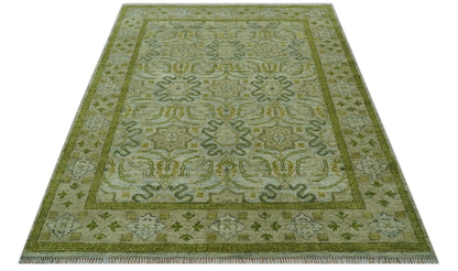 Silver, Olive and Green Traditional Floral Design Custom Made wool area rug.