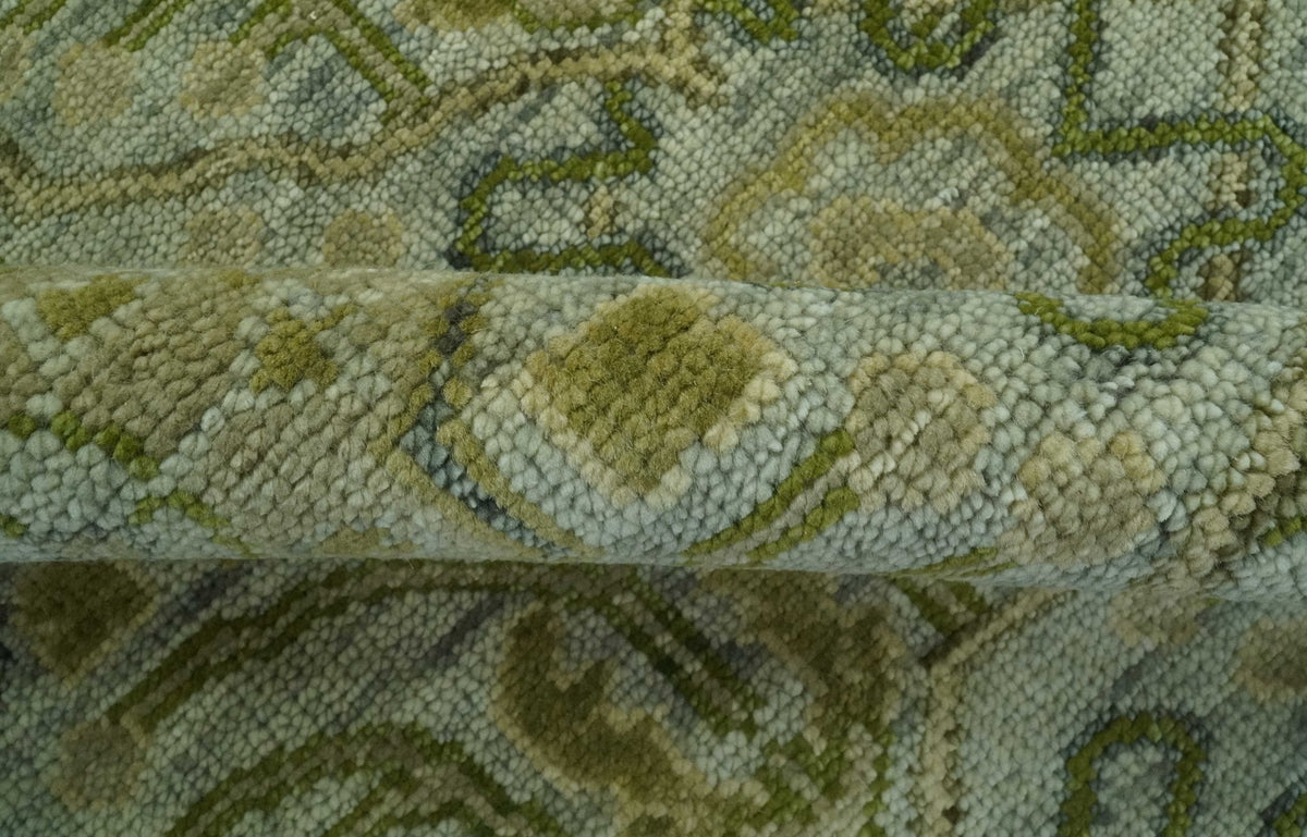 Silver, Olive and Green Traditional Floral Design Custom Made wool area rug.