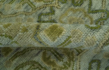 Silver, Olive and Green Traditional Floral Design Custom Made wool area rug.