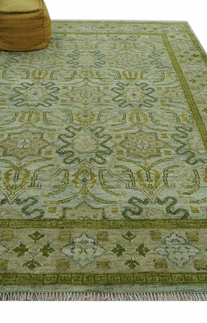 Silver, Olive and Green Traditional Floral Design Custom Made wool area rug.
