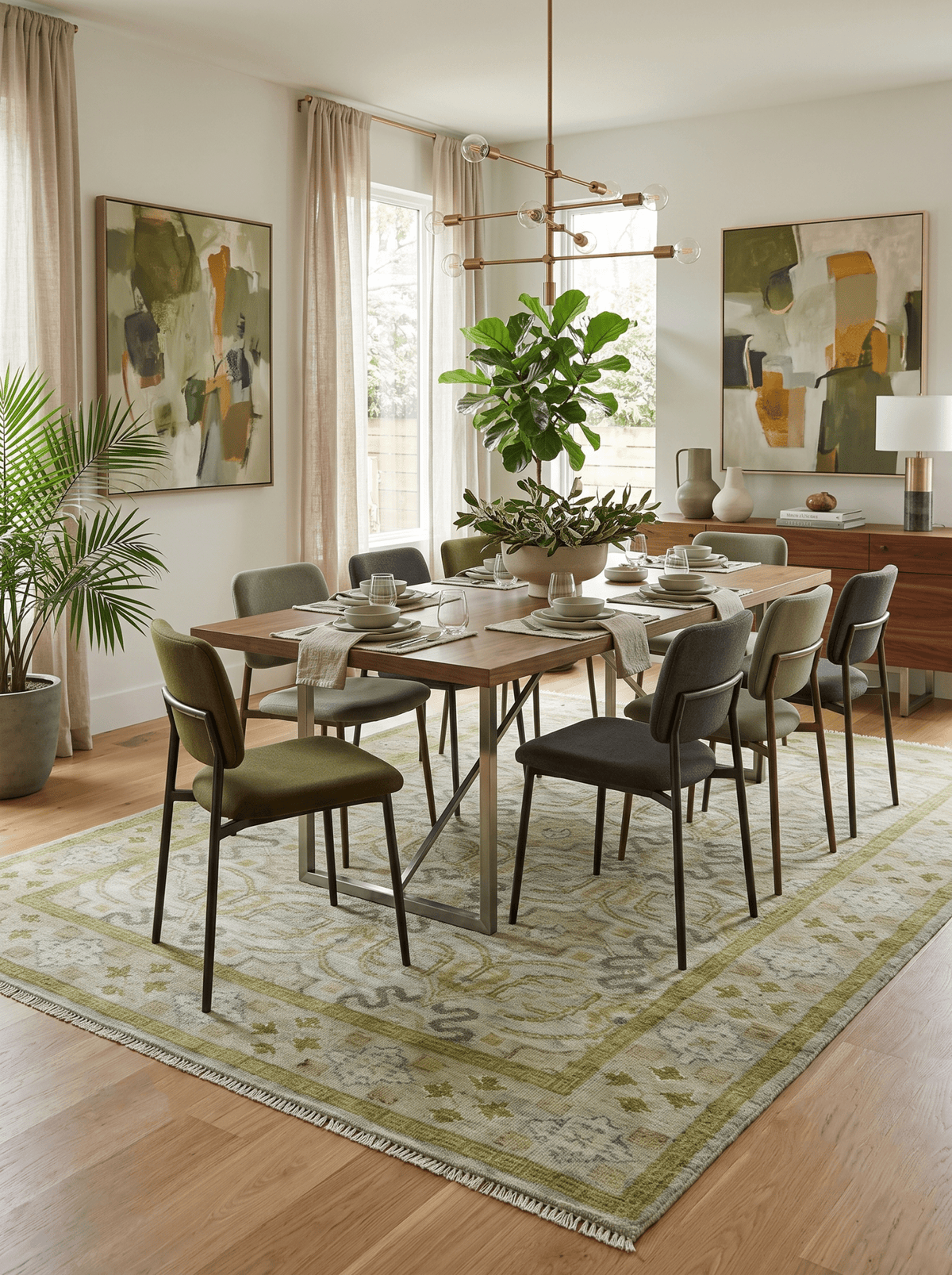 Silver, Olive and Green Traditional Floral Design Custom Made wool area rug.