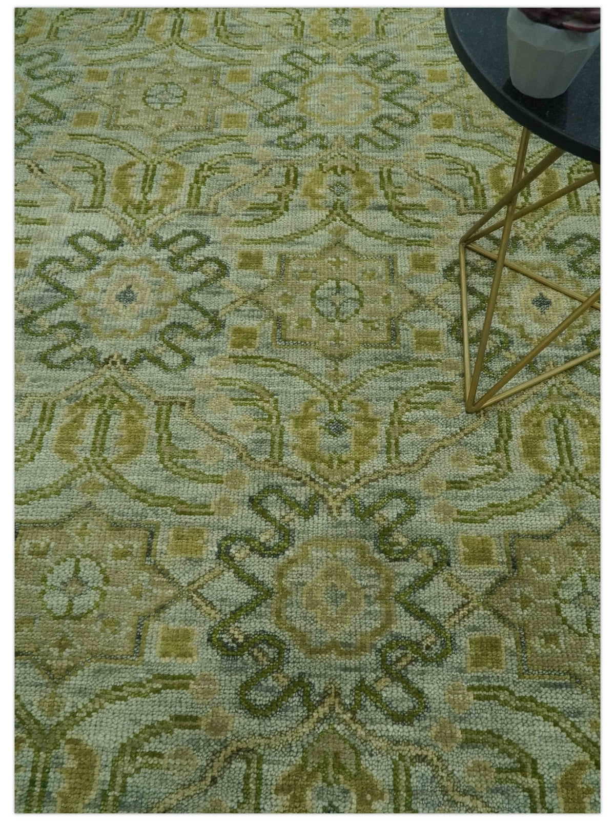 Silver, Olive and Green Traditional Floral Design Custom Made wool area rug.