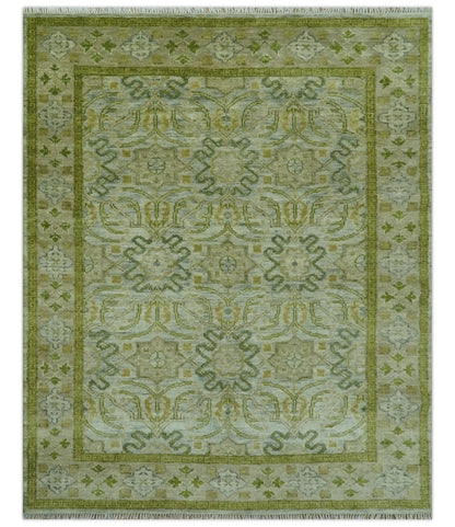 Silver, Olive and Green Traditional Floral Design Custom Made wool area rug.