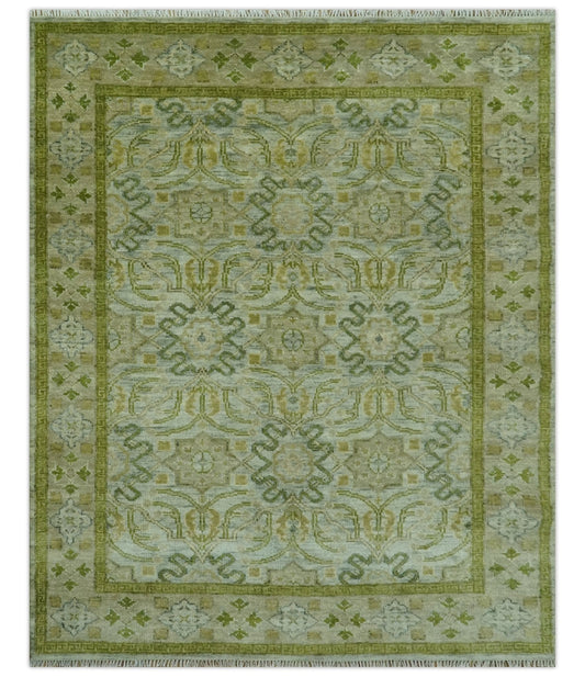 Silver, Olive and Green Traditional Floral Design Custom Made wool area rug.