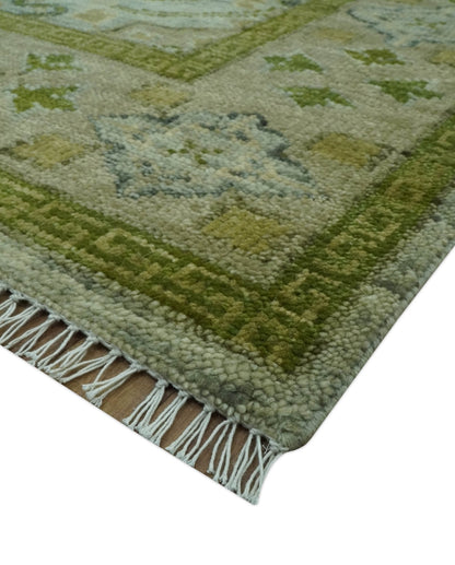 Silver, Olive and Green Traditional Floral Design Custom Made wool area rug.