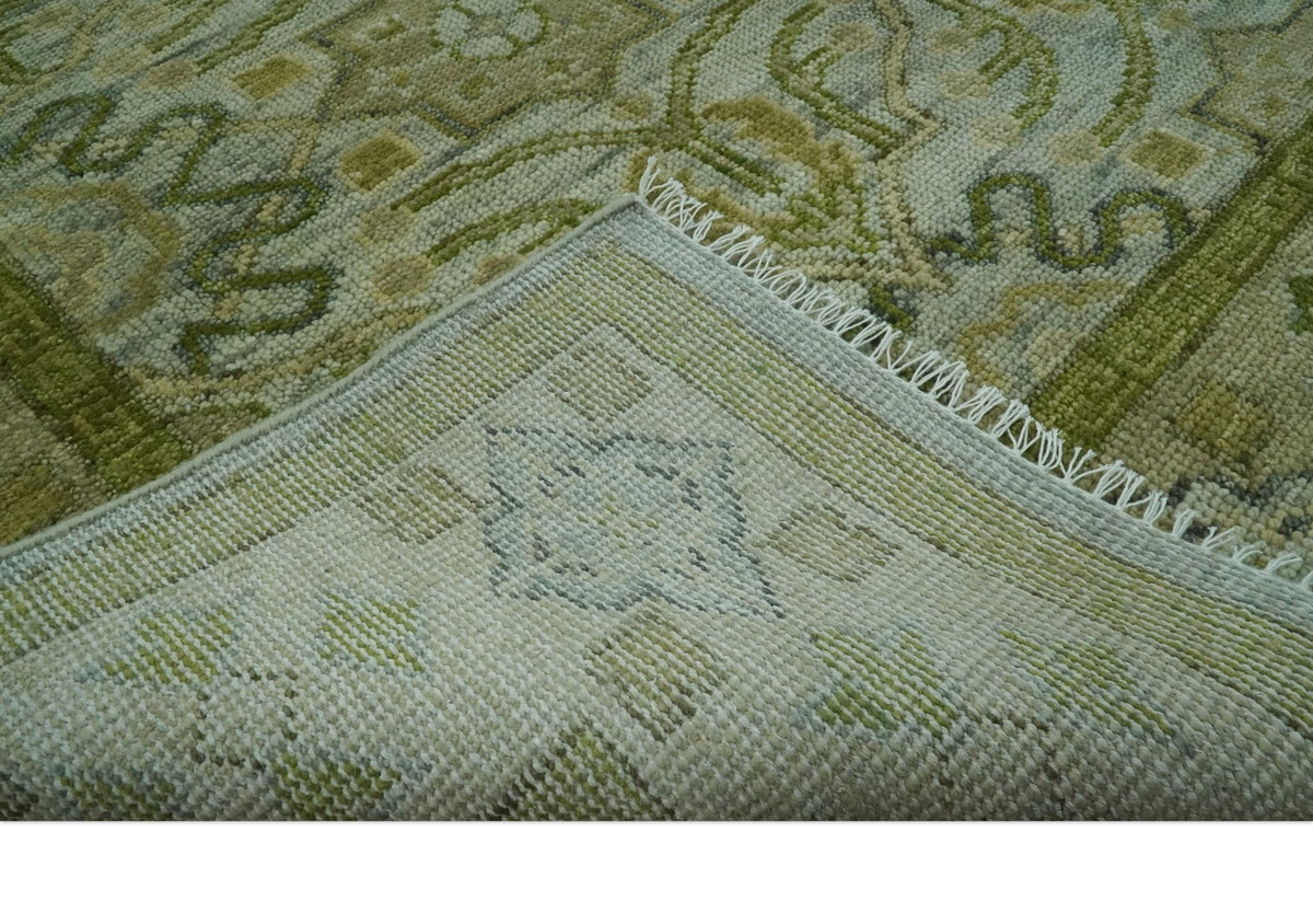 Silver, Olive and Green Traditional Floral Design Custom Made wool area rug.