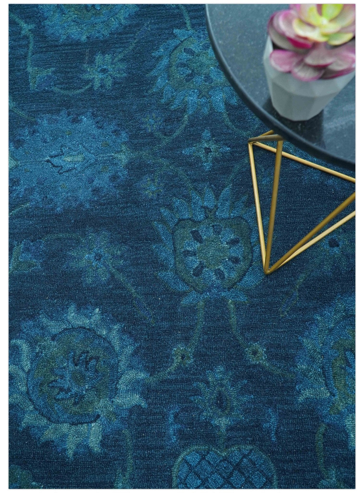 Sky Custom Made Blue Traditional Oushak Design Overdyed Wool Rug.