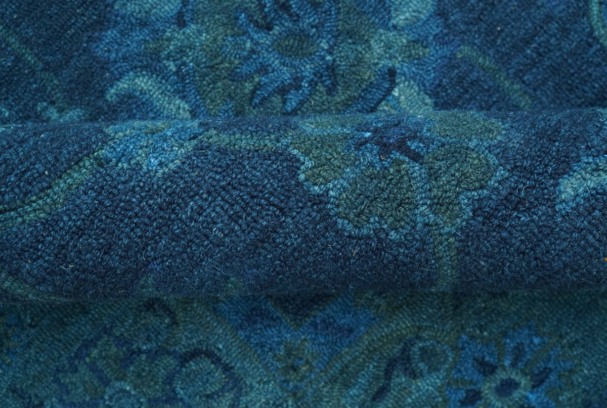 Sky Custom Made Blue Traditional Oushak Design Overdyed Wool Rug.