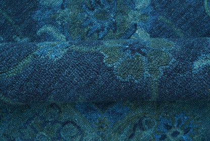 Sky Custom Made Blue Traditional Oushak Design Overdyed Wool Rug.