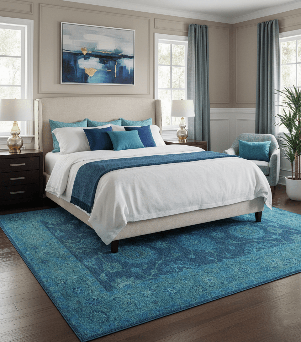 Sky Custom Made Blue Traditional Oushak Design Overdyed Wool Rug.