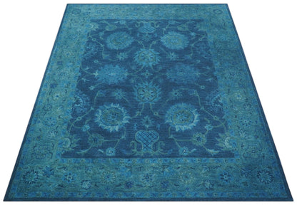 Sky Custom Made Blue Traditional Oushak Design Overdyed Wool Rug.