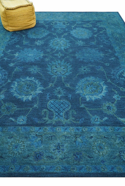 Sky Custom Made Blue Traditional Oushak Design Overdyed Wool Rug.