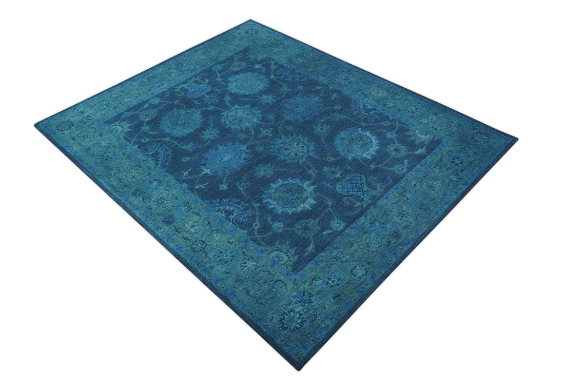 Sky Custom Made Blue Traditional Oushak Design Overdyed Wool Rug.
