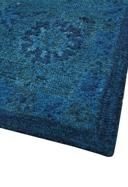 Sky Custom Made Blue Traditional Oushak Design Overdyed Wool Rug.