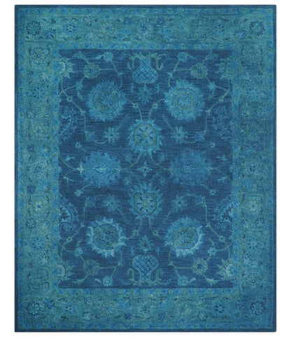 Sky Custom Made Blue Traditional Oushak Design Overdyed Wool Rug.