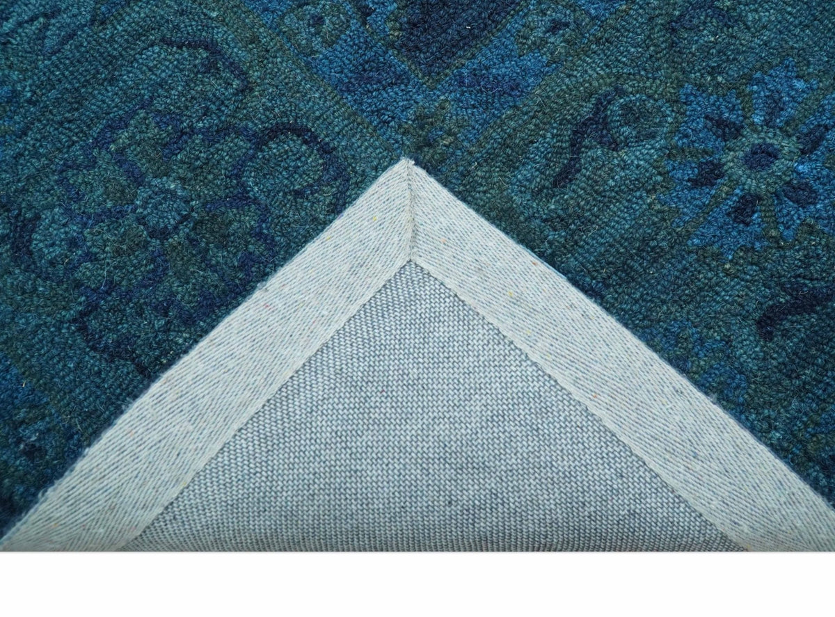 Sky Custom Made Blue Traditional Oushak Design Overdyed Wool Rug.
