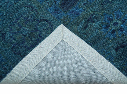 Sky Custom Made Blue Traditional Oushak Design Overdyed Wool Rug.