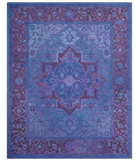 Sky Traditional Design Purple Hand Tufted Overdyed Wool Rug.