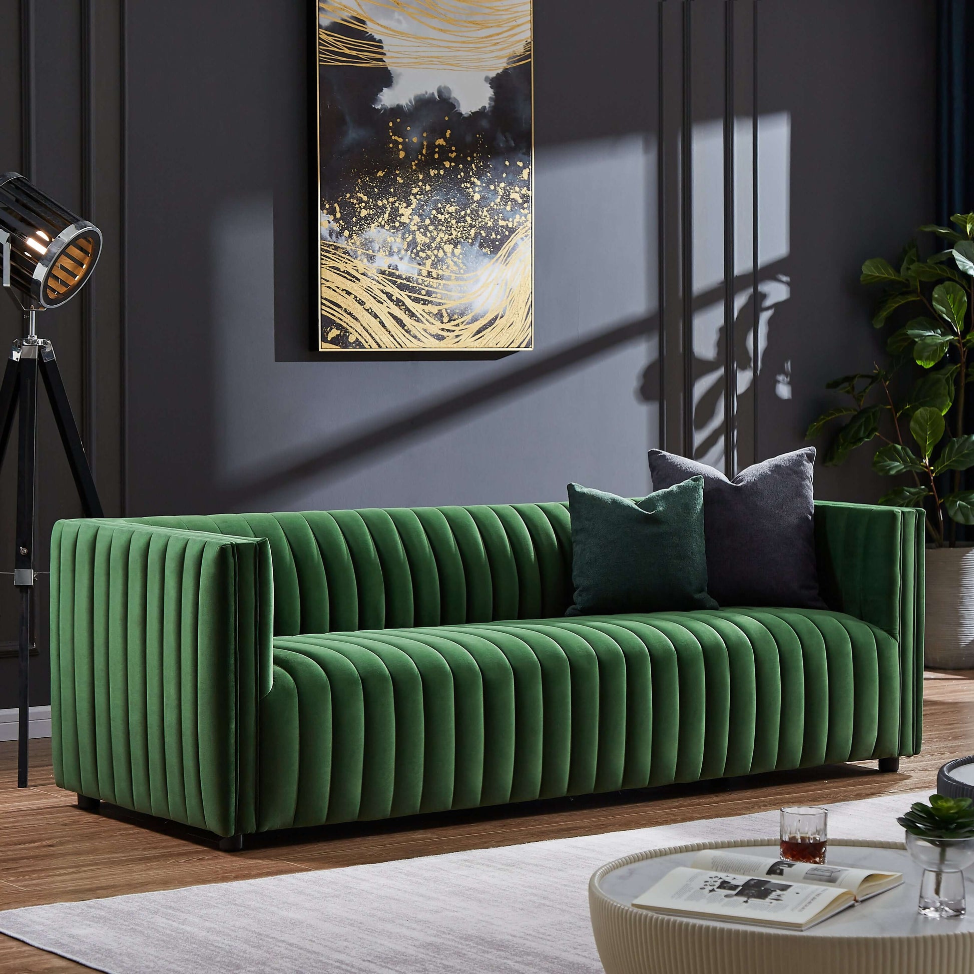 Ashcroft Furniture Co Sofas Dominic Channel Tufted Velvet Sofa