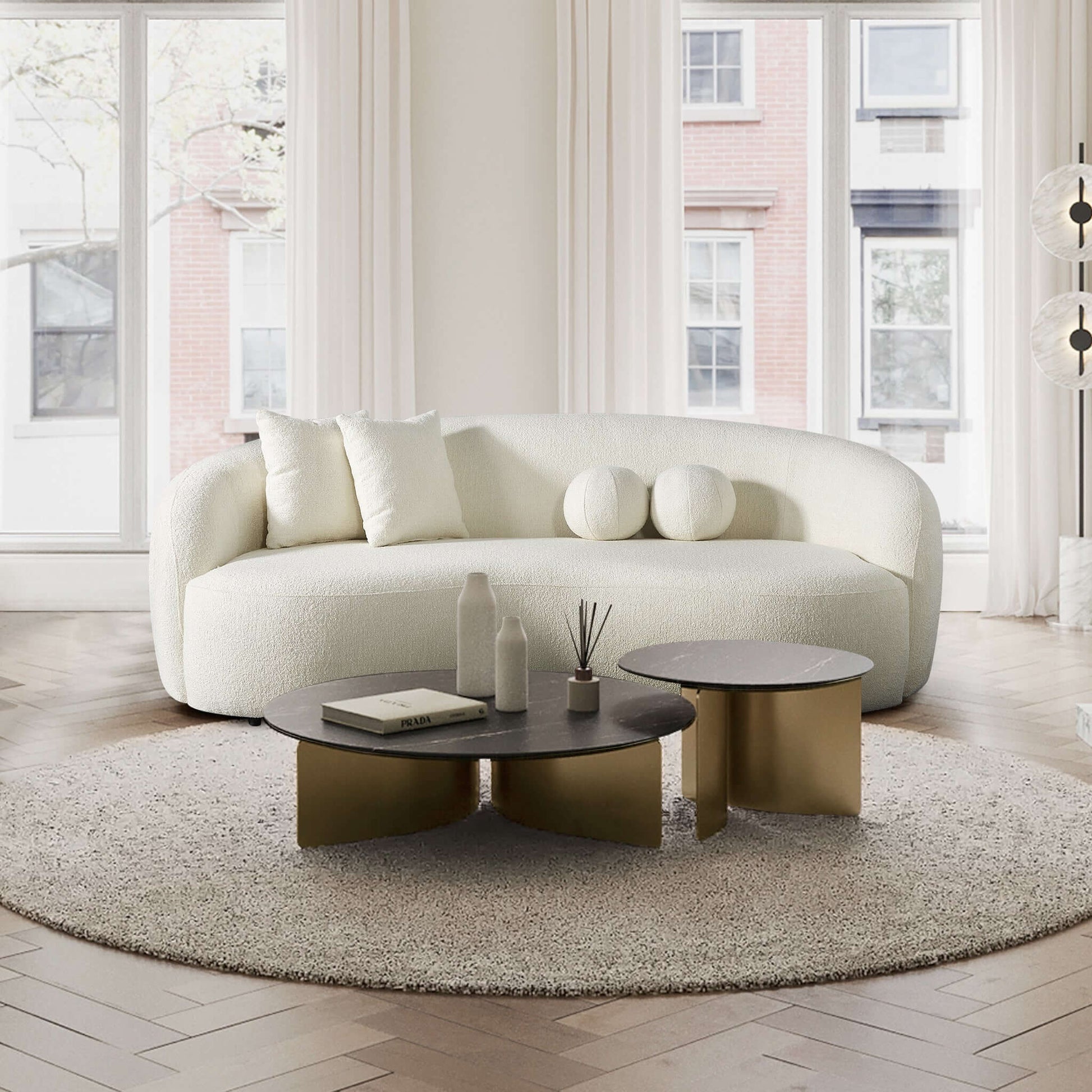 Ashcroft Furniture Co Sofas Drake Japandi Style Curvy Boucle Sofa