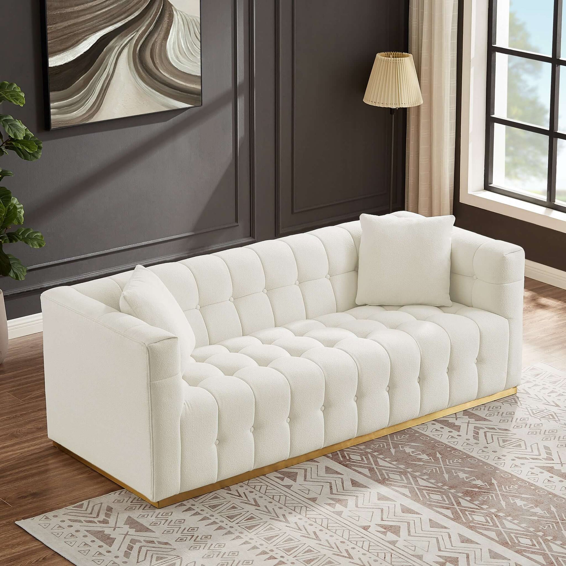 Ashcroft Furniture Co Sofas Eleanor Mid-Century Modern Sofa Beige Boucle