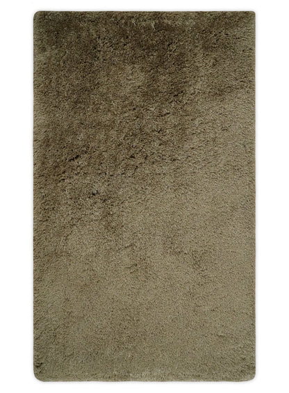 Solid 3x5, 4X6 and 5x7 Hand Woven Shag Brown Soft Viscose Area Rug.