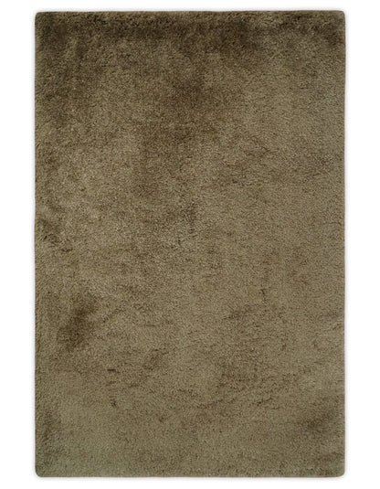 Solid 3x5, 4X6 and 5x7 Hand Woven Shag Brown Soft Viscose Area Rug.