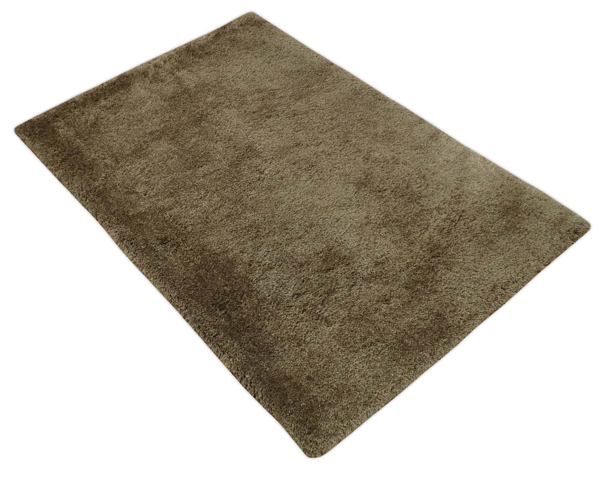 Solid 3x5, 4X6 and 5x7 Hand Woven Shag Brown Soft Viscose Area Rug.