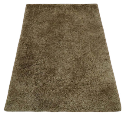 Solid 3x5, 4X6 and 5x7 Hand Woven Shag Brown Soft Viscose Area Rug.