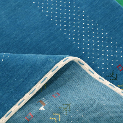 Solid Blue Border Design Hand Loomed Wool Area Rug