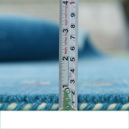 Solid Blue Border Design Hand Loomed Wool Area Rug