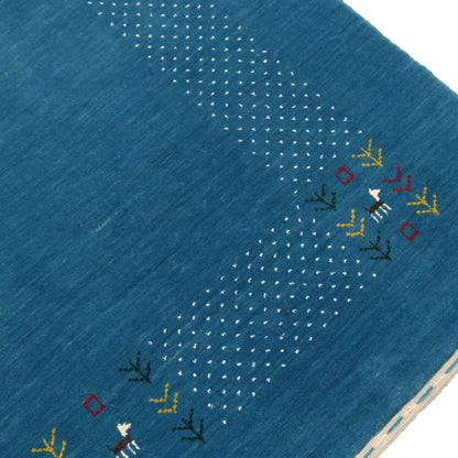 Solid Blue Border Design Hand Loomed Wool Area Rug