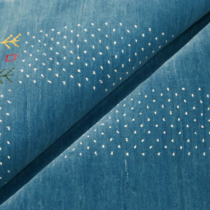 Solid Blue Border Design Hand Loomed Wool Area Rug