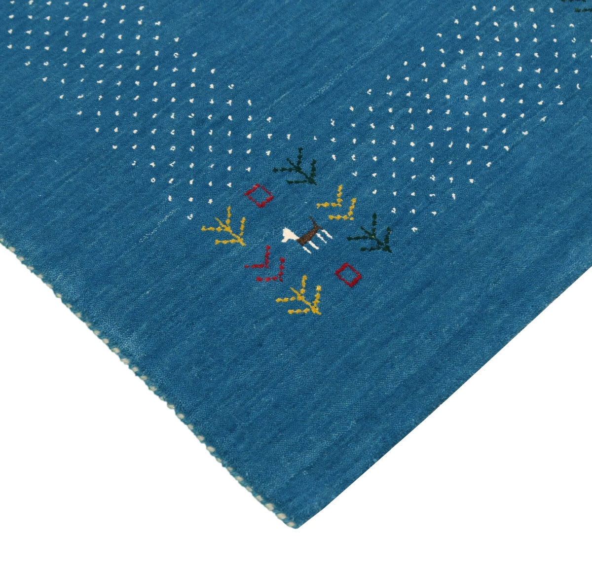 Solid Blue Border Design Hand Loomed Wool Area Rug.
