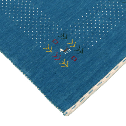 Solid Blue Border Design Hand Loomed Wool Area Rug
