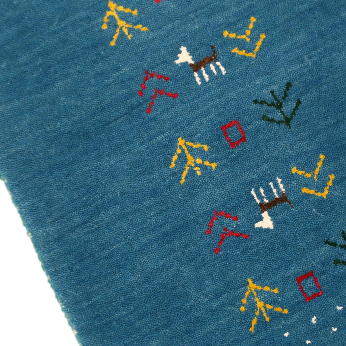 Solid Blue Border Design Hand Loomed Wool Area Rug.