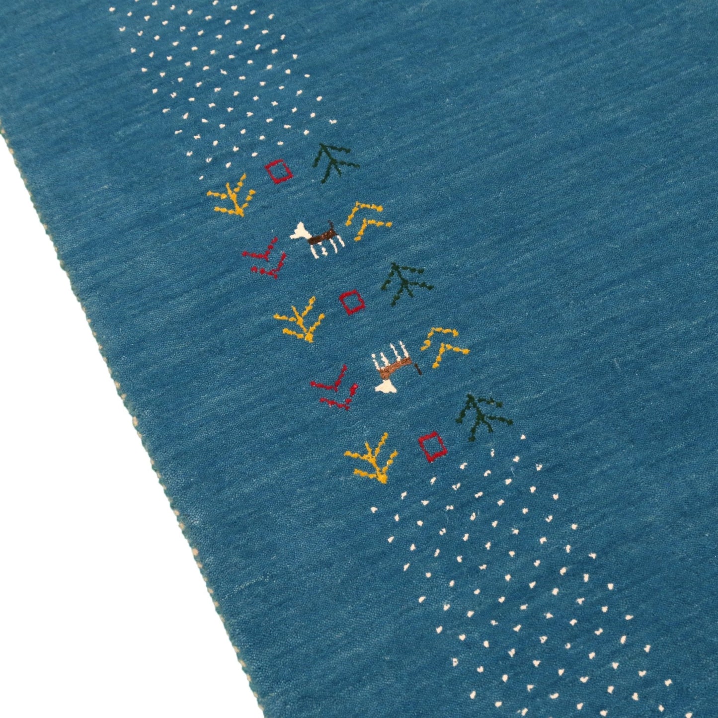 Solid Blue Border Design Hand Loomed Wool Area Rug