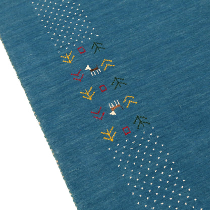 Solid Blue Border Design Hand Loomed Wool Area Rug