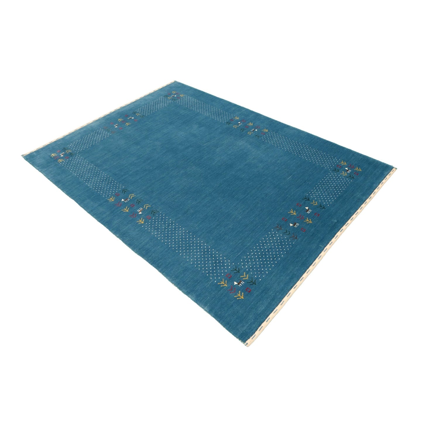 Solid Blue Border Design Hand Loomed Wool Area Rug