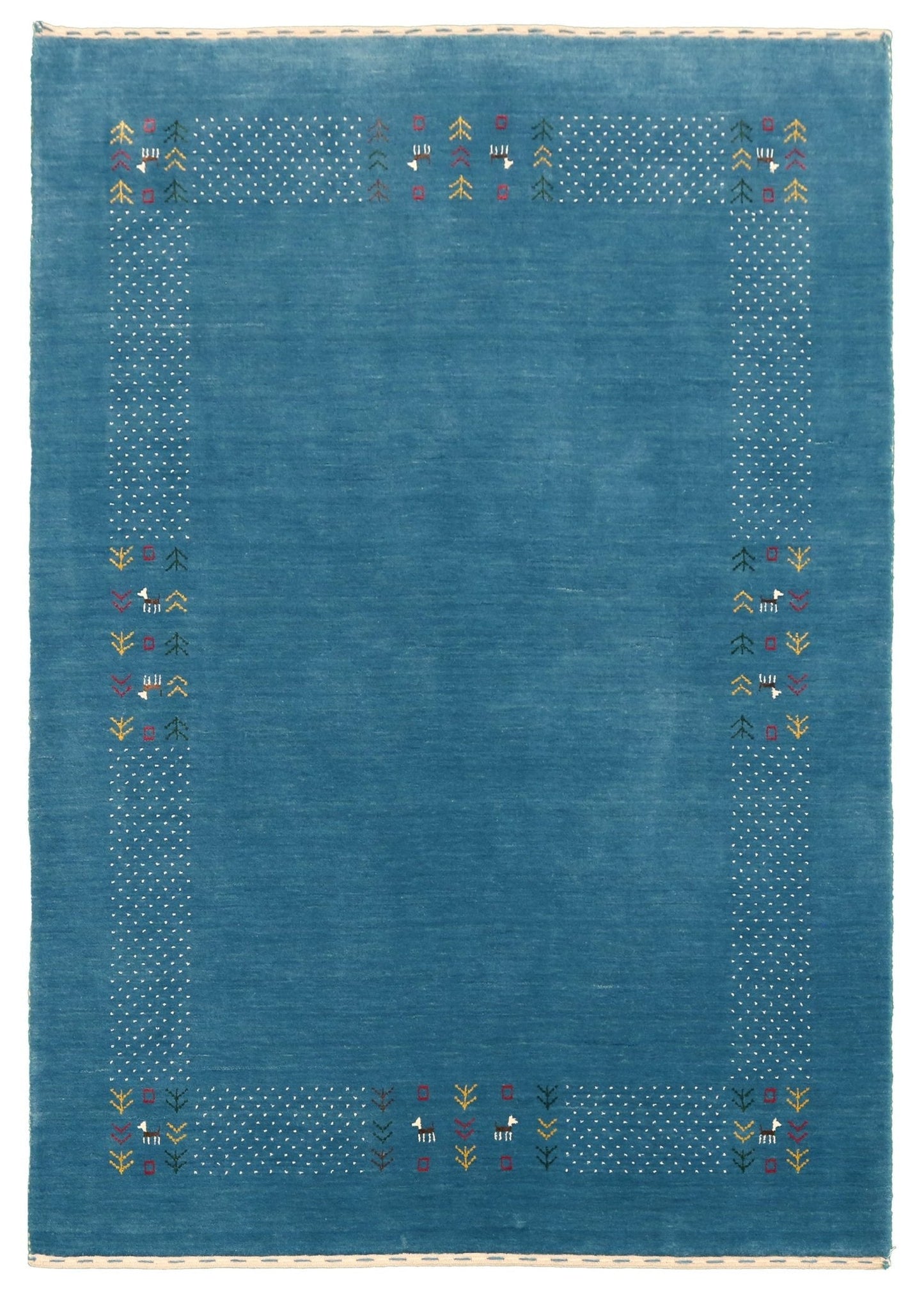 Solid Blue Border Design Hand Loomed Wool Area Rug