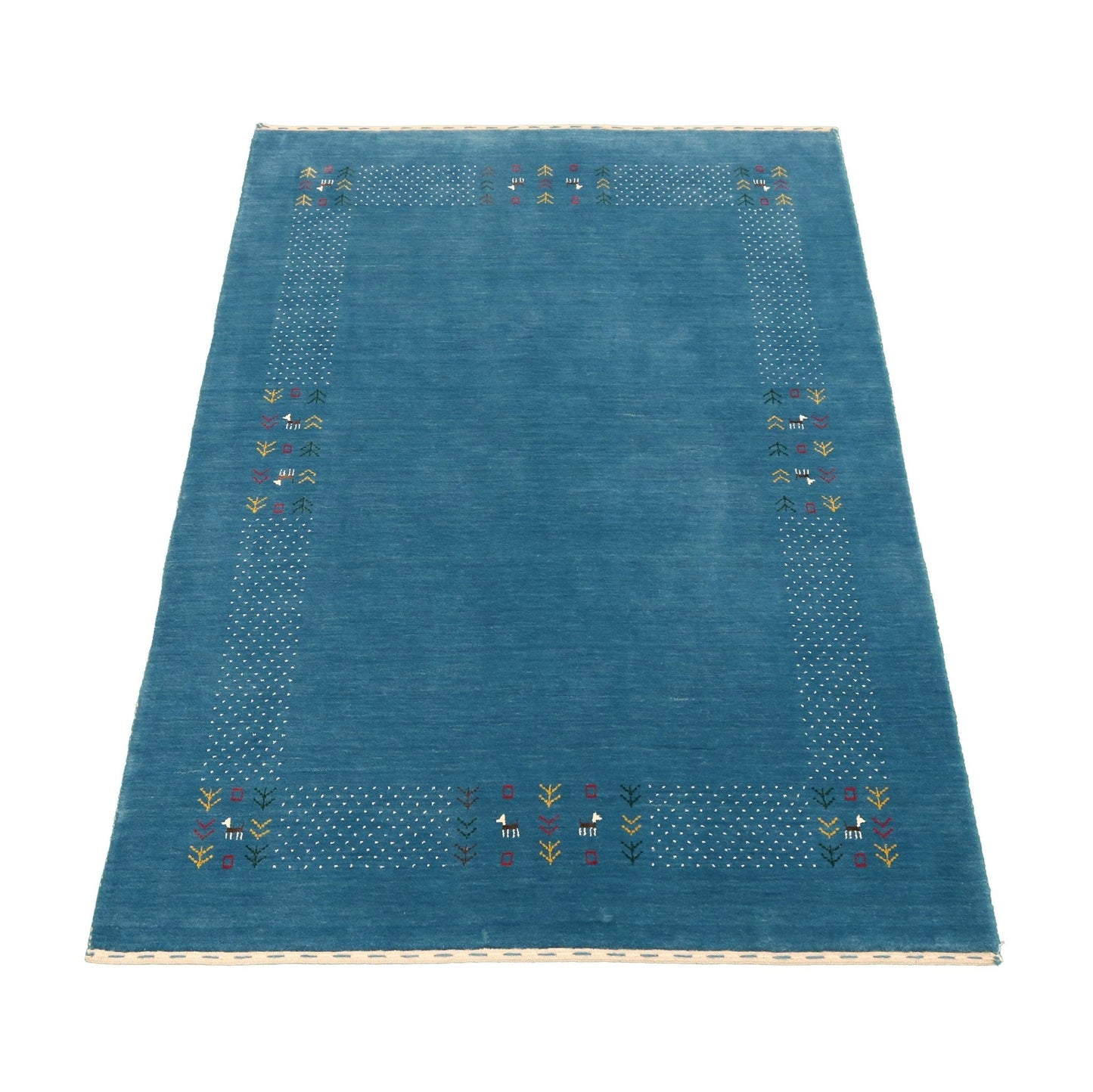 Solid Blue Border Design Hand Loomed Wool Area Rug