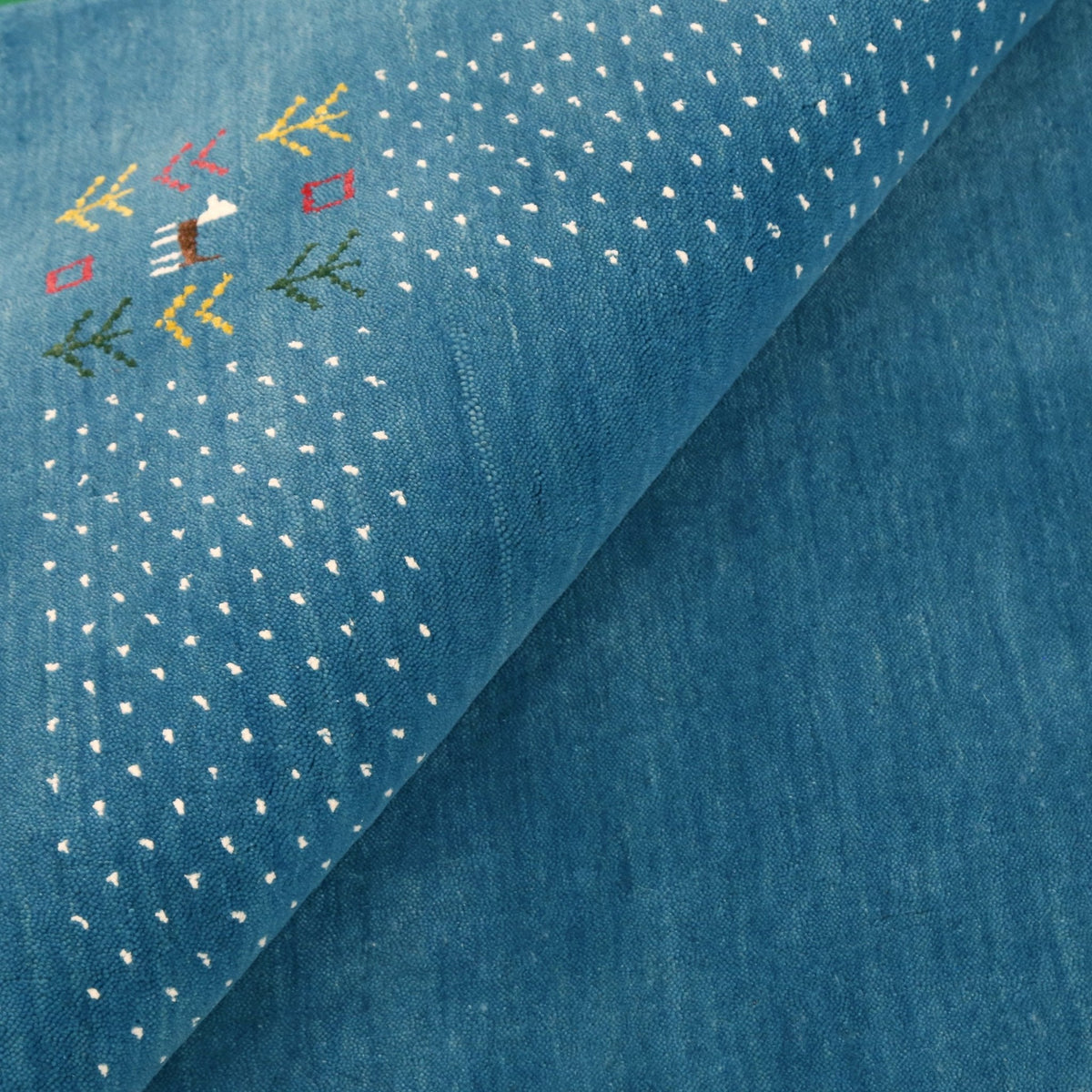 Solid Blue Border Design Hand Loomed Wool Area Rug.