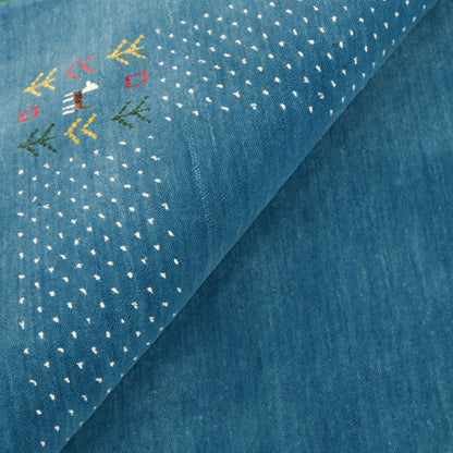 Solid Blue Border Design Hand Loomed Wool Area Rug.